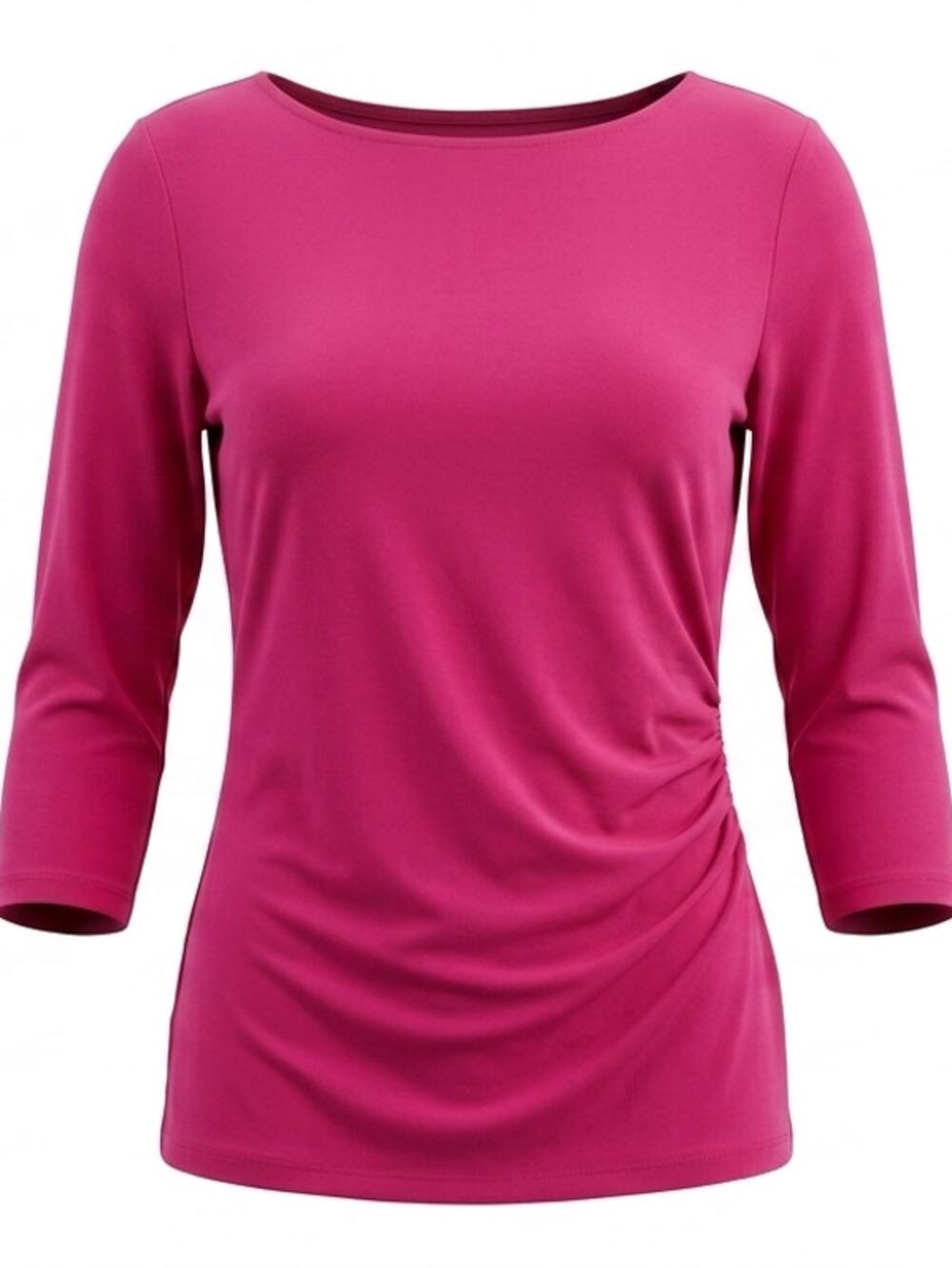 Tahari Pink Ruched Boat Neck 3/4 Sleeve Knit Top Blouse Women Size L